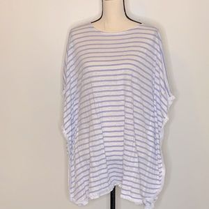 Cute Top with Fringe Edges Blue and White Striped size Medium